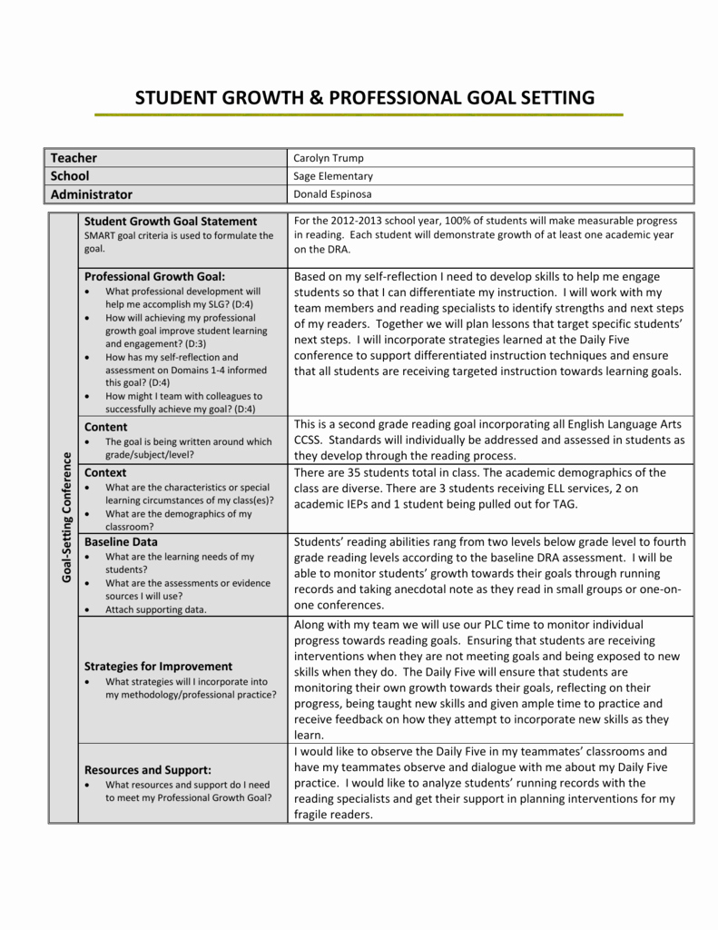 Goals Statement Examples Unique Redmond Teacher Slg Goal Setting form Example
