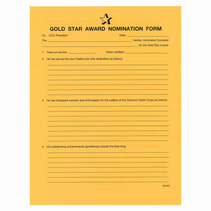 Gold Star Award Template Beautiful Cadet Counselors – Gold Star Nominating form