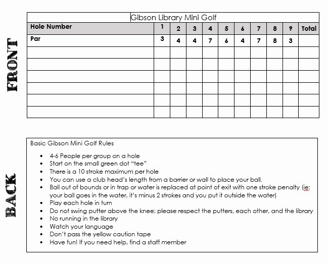 Golf Scorecard Template Word Inspirational Mini Golf at the Library – Maura at the Library