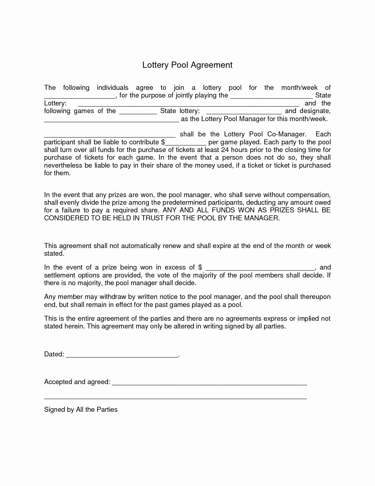 Group Lottery Contract Awesome Lottery Agreement form Free Simple Fice Lottery Pool