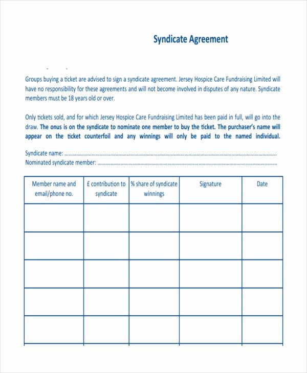 Group Lottery Contract New Free 8 Sample Lottery Syndicate Agreement forms In Pdf