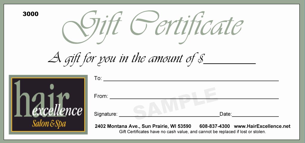 Hair Salon Gift Certificate Template Lovely Gift Certificate Hair Excellence Salon &amp; Spa
