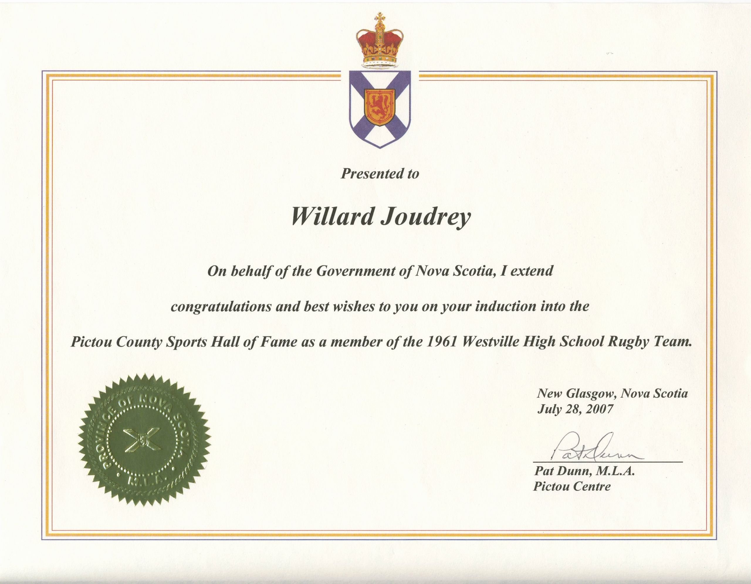 Hall Of Fame Certificate Fresh Pictou County Sports Hall Of Fame