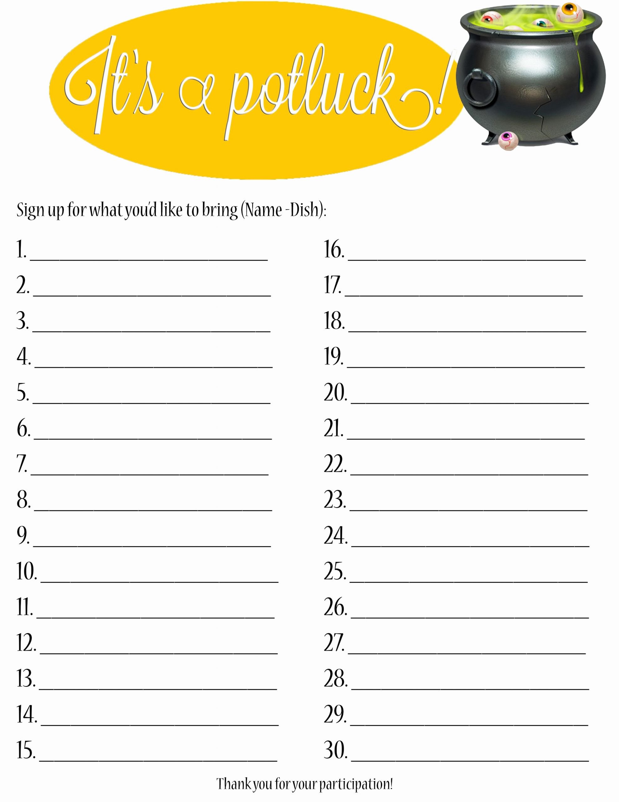  20 Halloween Potluck Sign Up Sheet Dannybarrantes Template