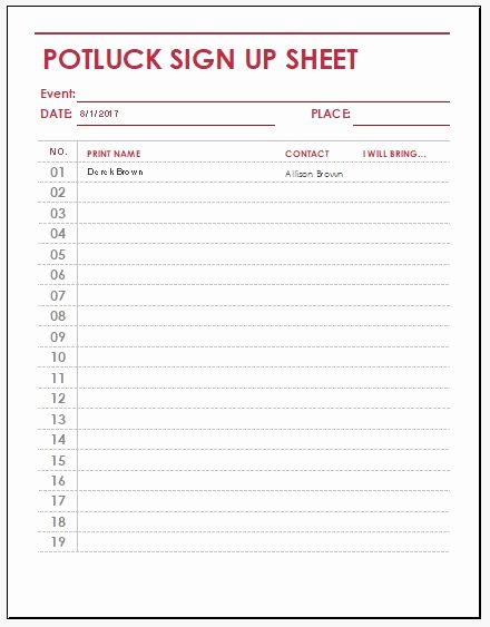 Halloween Potluck Sign Up Sheet Best Of Potluck Sign Up Sheet Templates for Excel