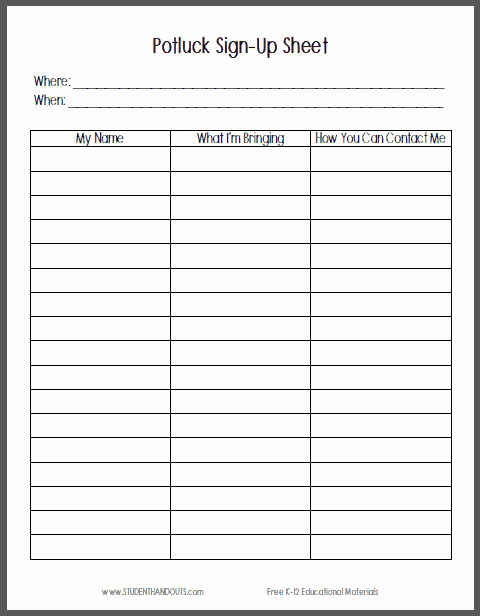 Halloween Potluck Signup Sheet Luxury Potluck Sign Up Sheets Word Excel Fomats