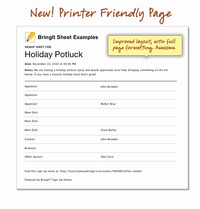 Halloween Potluck Signup Sheet Template Inspirational Printable Holiday Potluck Sign Up Sheet