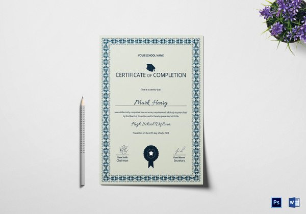 High School Certificate Of Completion Example Luxury 30 Best Diploma Certificate Psd Templates