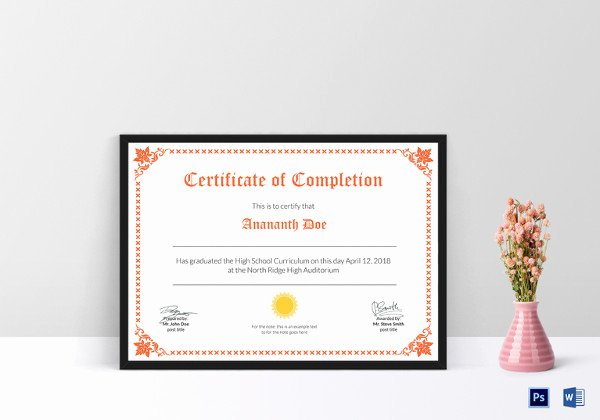 High School Certificate Of Completion Example Luxury School Certificate Template 30 Free Word Psd format
