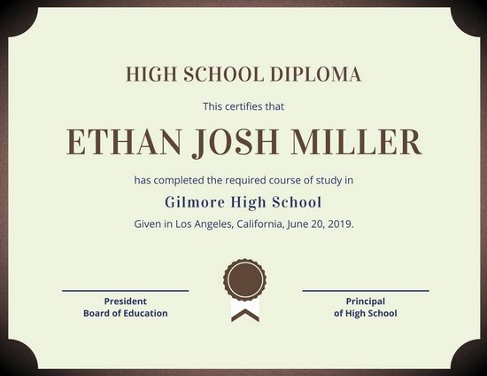 High School Graduation Certificate Template Unique High School Diploma Certificate Templates Canva