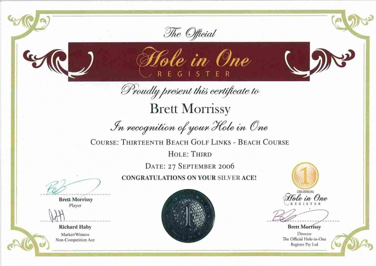 Hole In One Certificate Template Fresh Hole In E Certificate Template Free