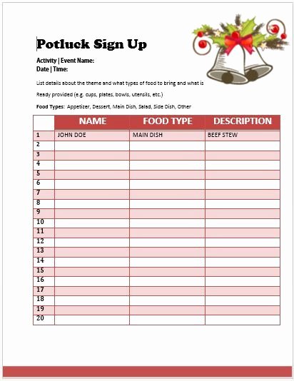 Holiday Potluck Signup Sheet Template Awesome Pot Luck Sign Up Sheet
