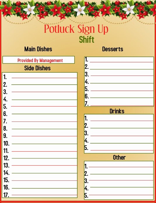 Holiday Potluck Signup Sheet Template Elegant Potluck Sign Up Template