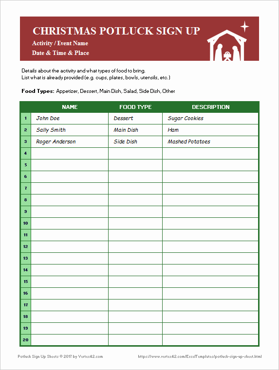 Holiday Potluck Signup Sheet Template Inspirational Potluck Sign Up Sheets for Excel and Google Sheets
