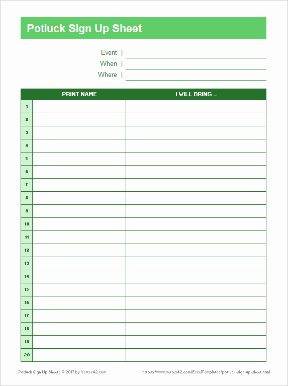 Holiday Potluck Signup Sheet Template Lovely Potluck Sign Up Sheets for Excel and Google Sheets