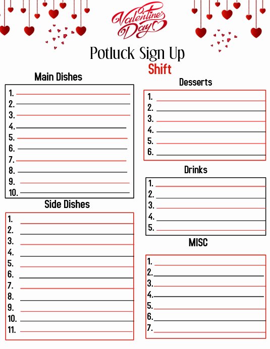 Holiday Potluck Signup Sheet Template Luxury Valentine Potluck Template