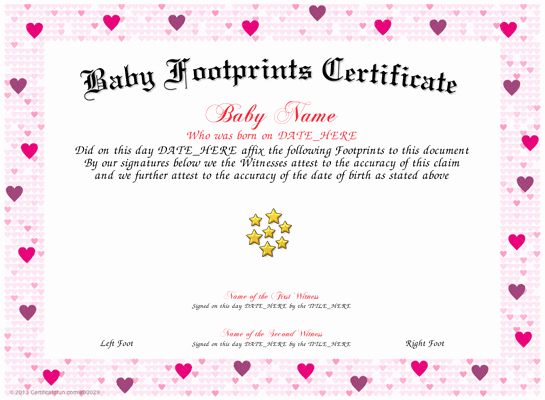 Home Birth Certificate Template Lovely Baby Footprints Certificate