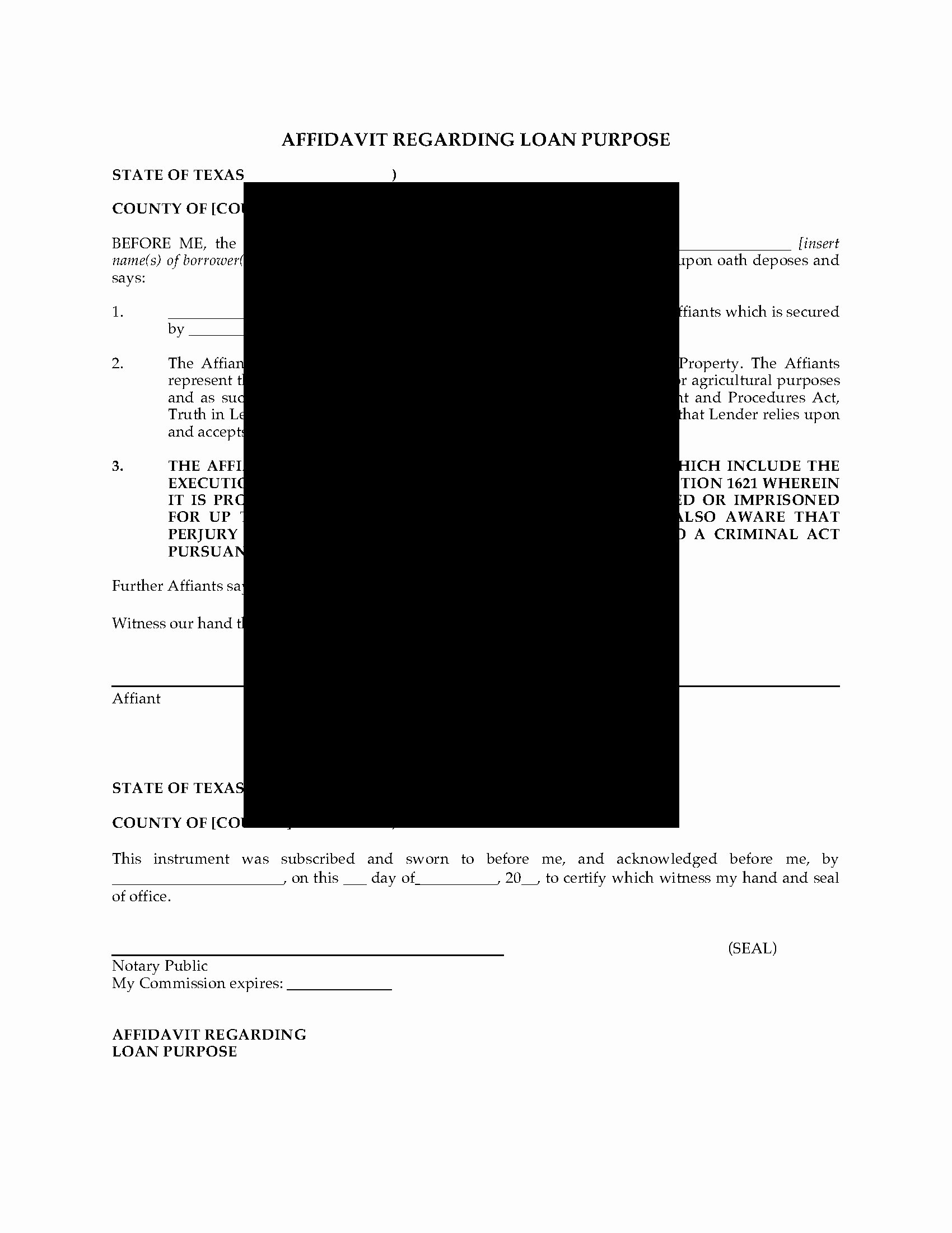 Home Equity Loan Agreement Template Unique Texas Affidavit Re Home Equity Loan Purpose