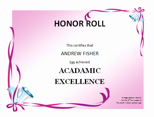 Honor Roll Certificate Template Free Beautiful Honor Roll Certificate Template Microsoft Word Templates