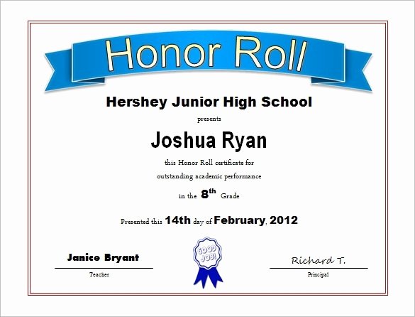 Honor Roll Certificate Templates Free Elegant Sample Certificate Recognition with Honors