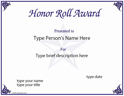 Honor Roll Certificate Templates Free Unique Certificate Of Honor Wording