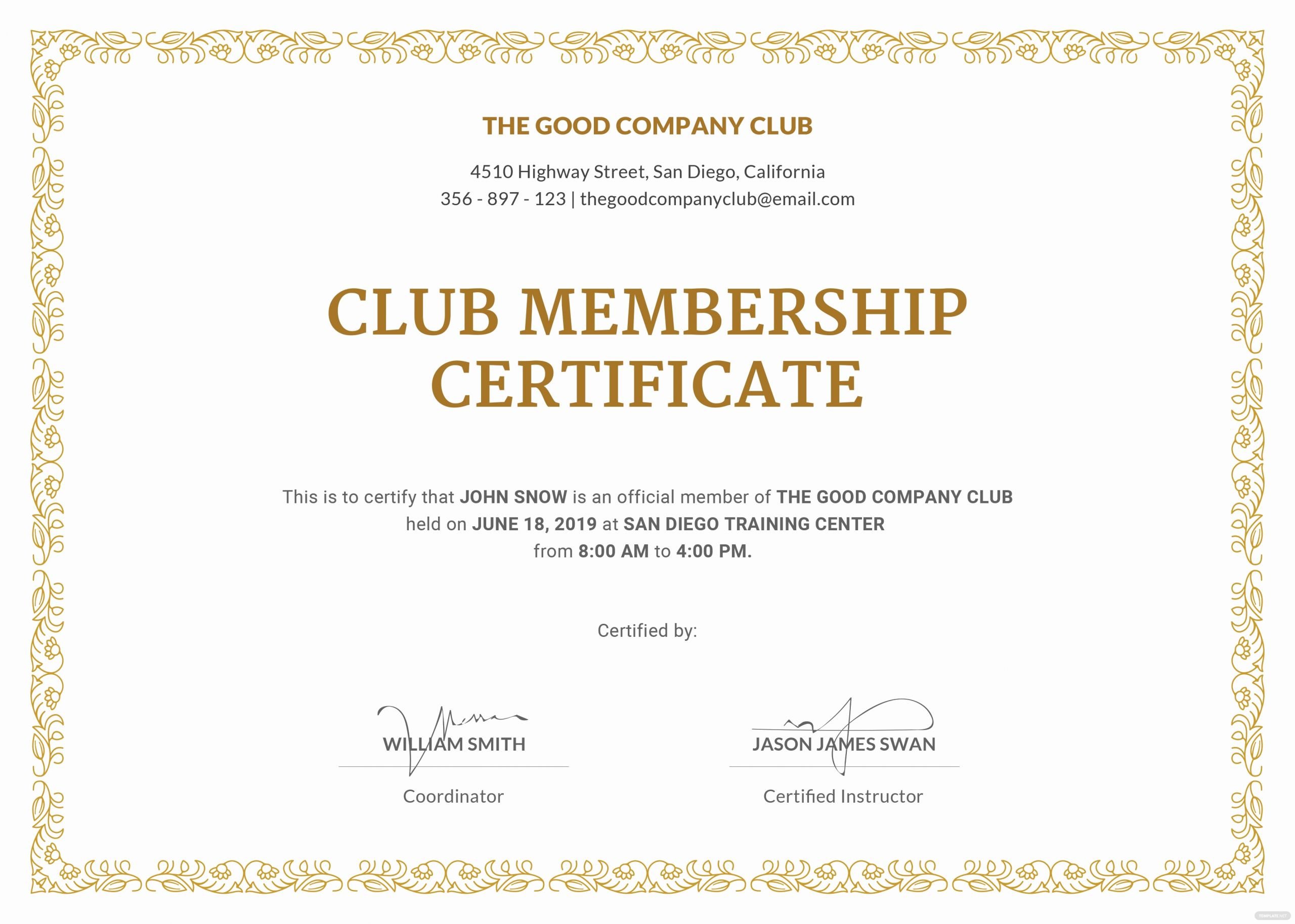 Honorary Membership Certificate Template Luxury Free Club Membership Certificate Template In Adobe