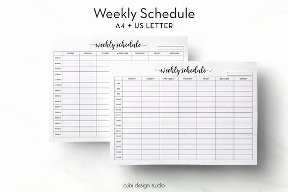Hourly Weekly Planner Elegant Weekly Schedule Hourly Planner Weekly Planner A4 Printable