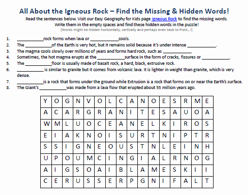 Igneous Rock Worksheet New Igneous Rocks Worksheet Free Word Search Games Download