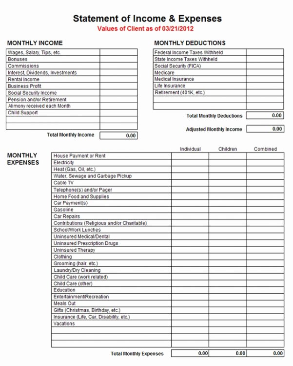 Income and Expense Statement form Best Of In E and Expense Statement Template Expense Spreadsheet