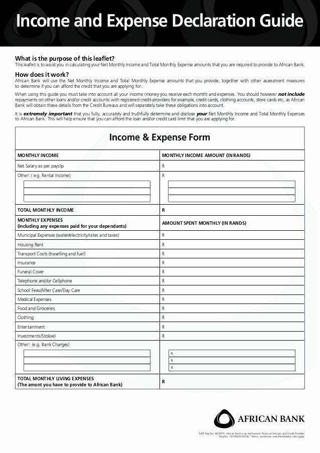 Income and Expense Statement form Fresh African Bank In E and Expense form