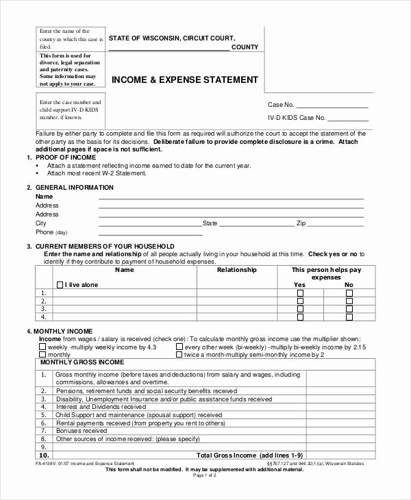 Income and Expense Statement form Inspirational 10 In E Statement form Sample Free Sample Example