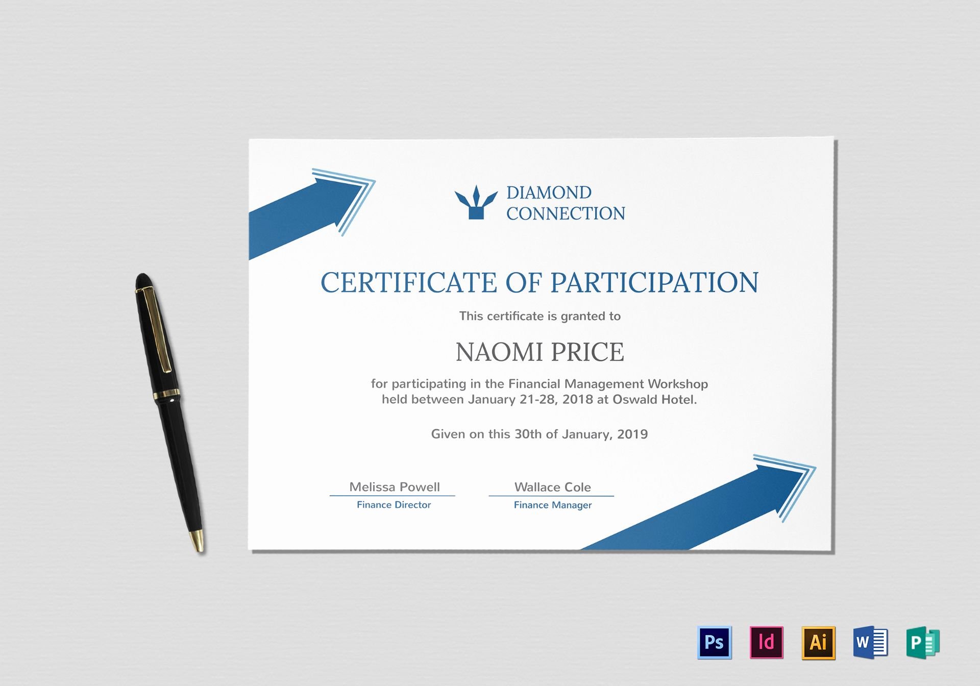 Indesign Certificate Template Free Luxury Arrow Style Participation Certificate Design Template In
