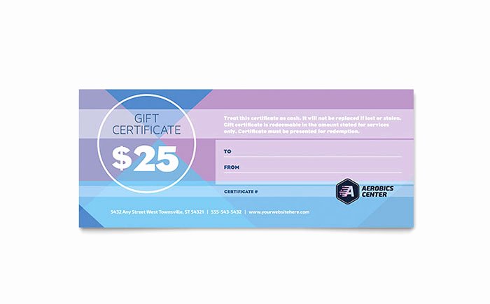 Indesign Gift Certificate Template Unique Aerobics Center Gift Certificate Template Design