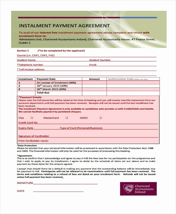 Installment Payment Agreement Luxury Free 8 Installment Agreement Sample forms In Sample