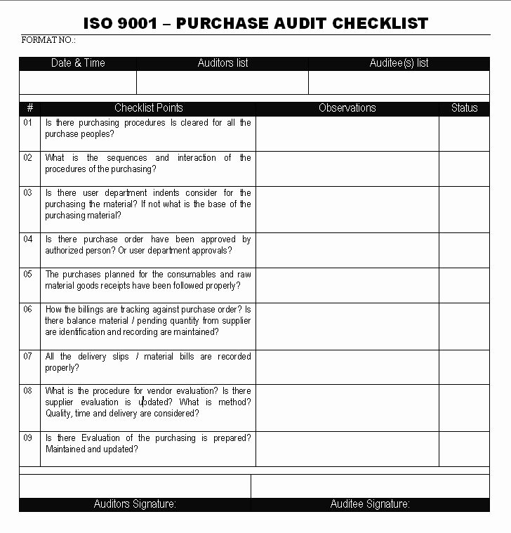 Internal Audit Checklist Template Excel New Internal Quality Management System Audit Checklist iso