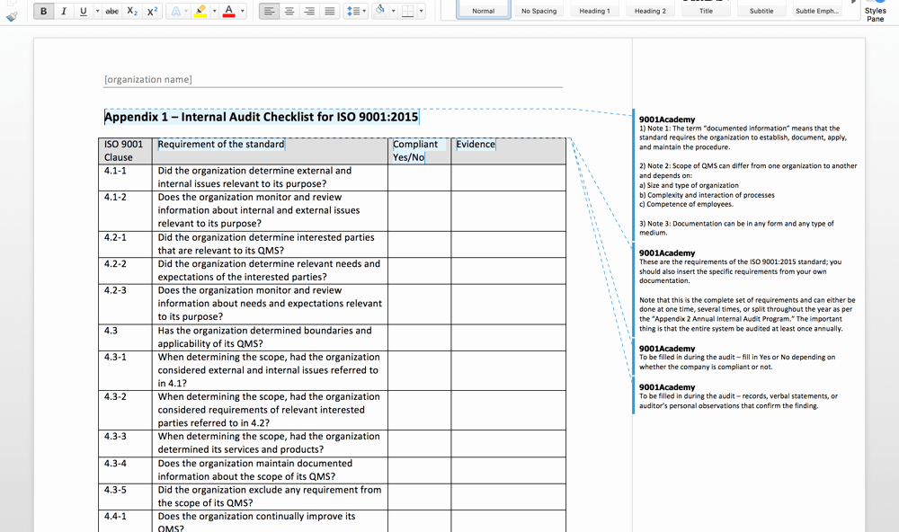 Internal Audit Checklist Template Excel Unique iso 9001 2015 Internal Audit toolkit