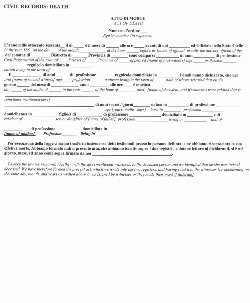 Italian Birth Certificate Translation Template Lovely Italian Civil Death Document Translation Genealogy