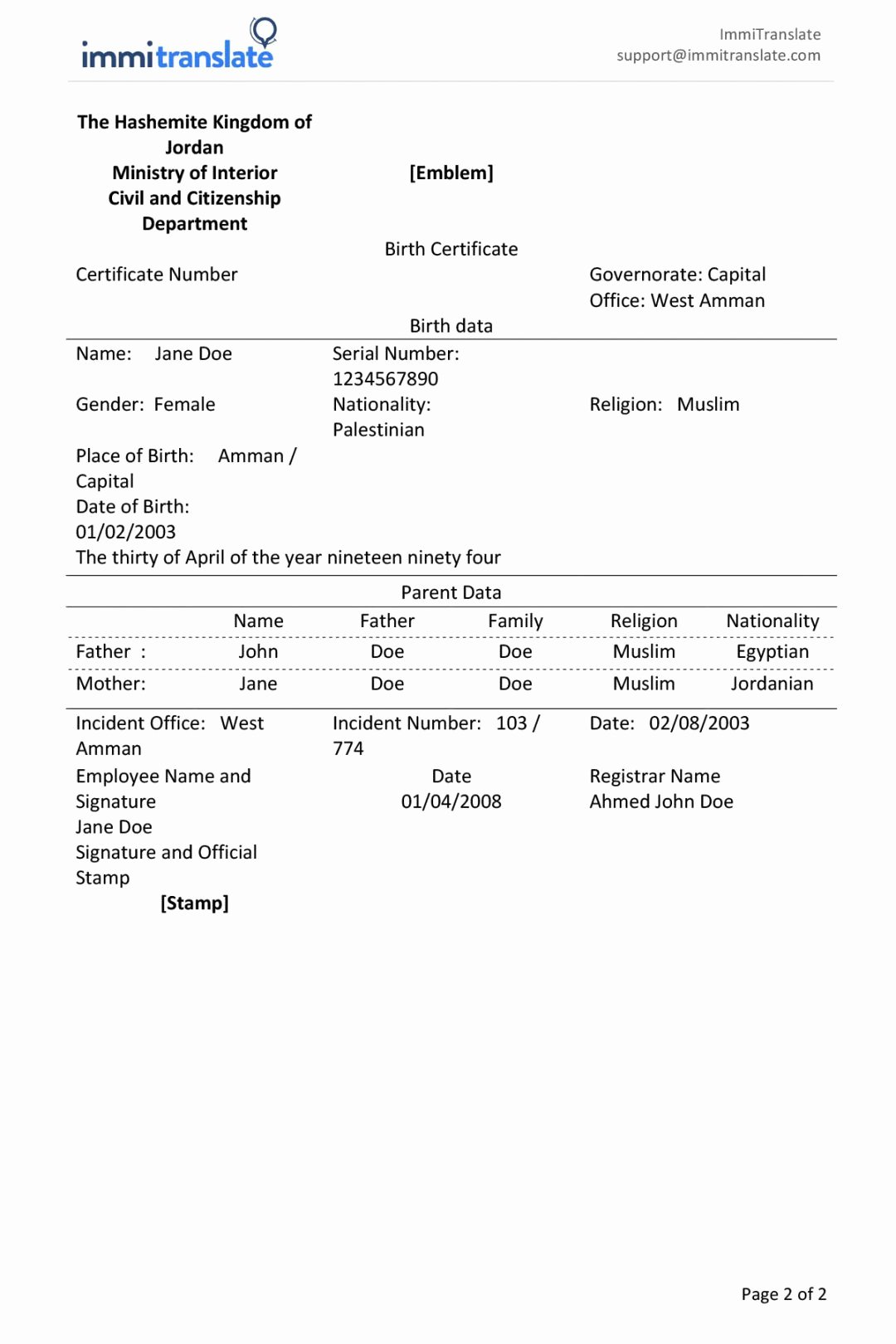 Italian Birth Certificate Translation Template New Italian Birth Certificate Translation Template