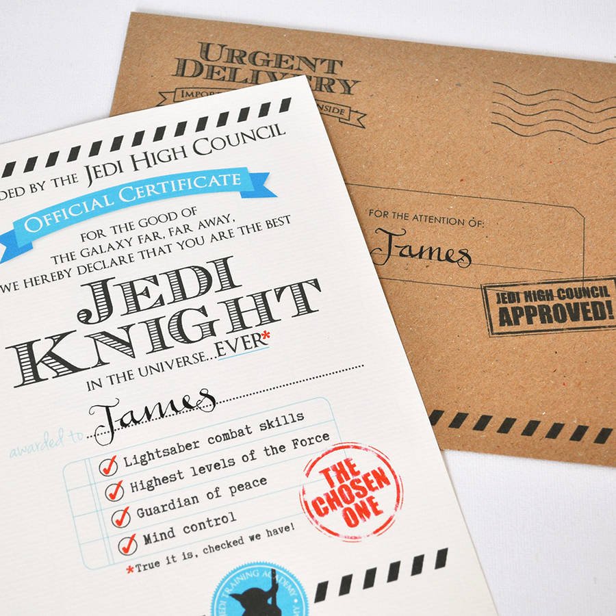 Jedi Knight Certificate Template Inspirational Personalised Jedi Knight Certificate by Eskimo Kiss