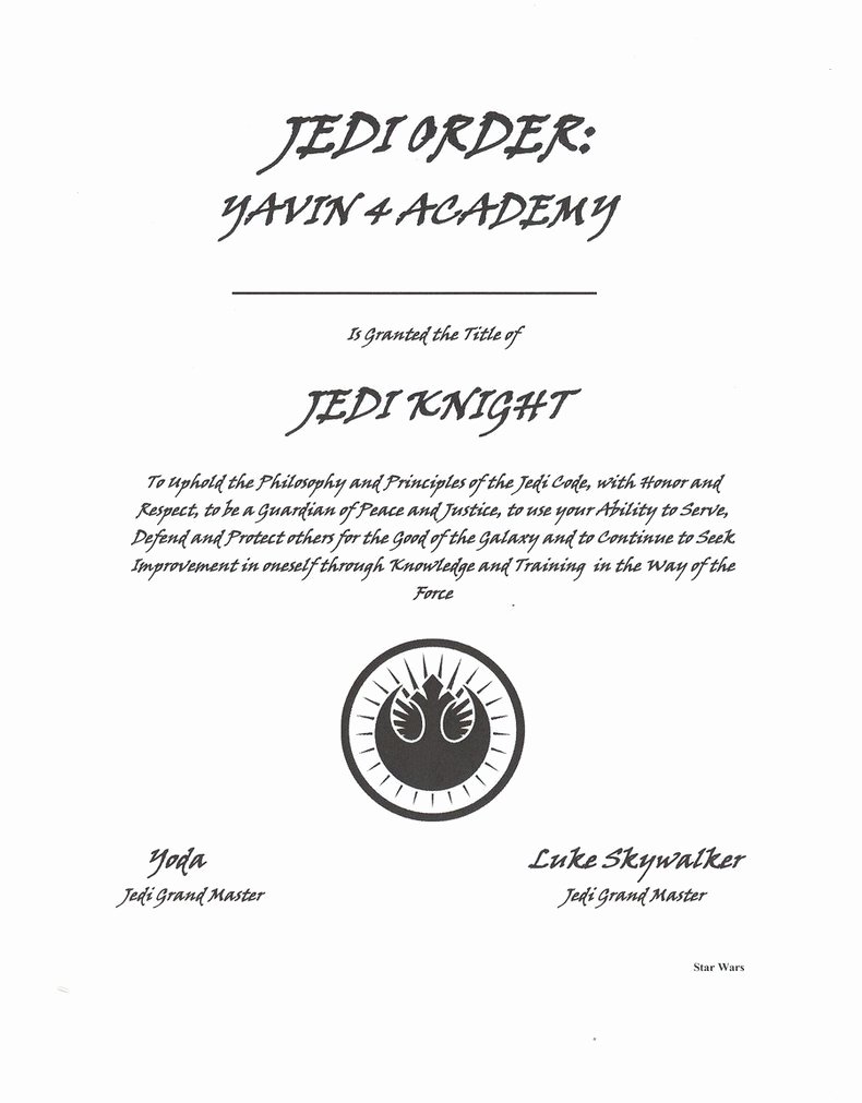 Jedi Knight Certificate Template Luxury Star Wars Jedi Knight Certificate Of Rank Blank by