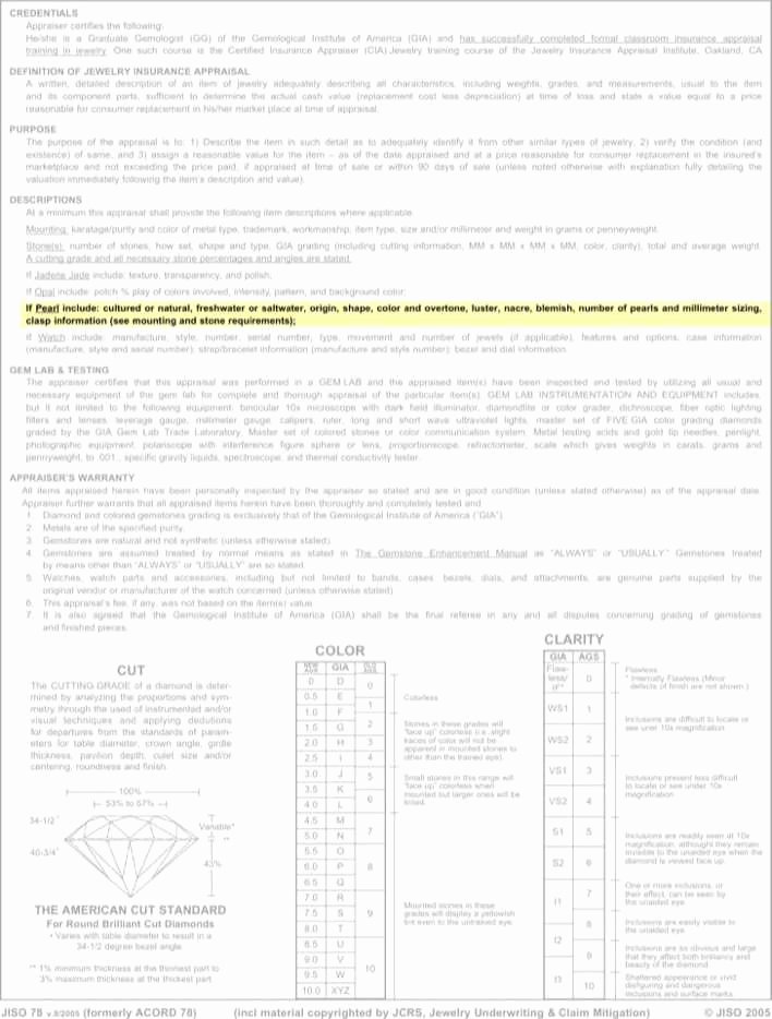 Jewelry Appraisal Certificate Template Best Of Download Sample Diamond Cut Color and Clarity Chart for