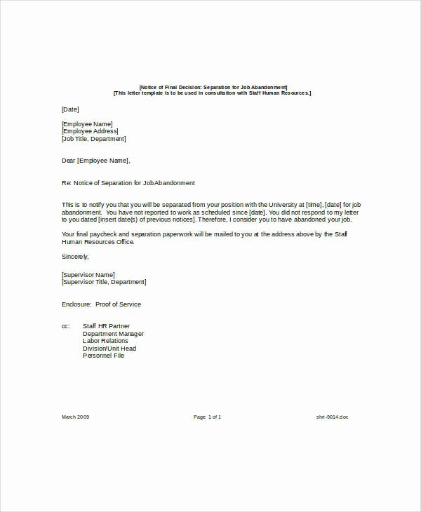 Job Notice Sample Beautiful 8 Sample Job Abandonment Letter Examples In Word Pdf