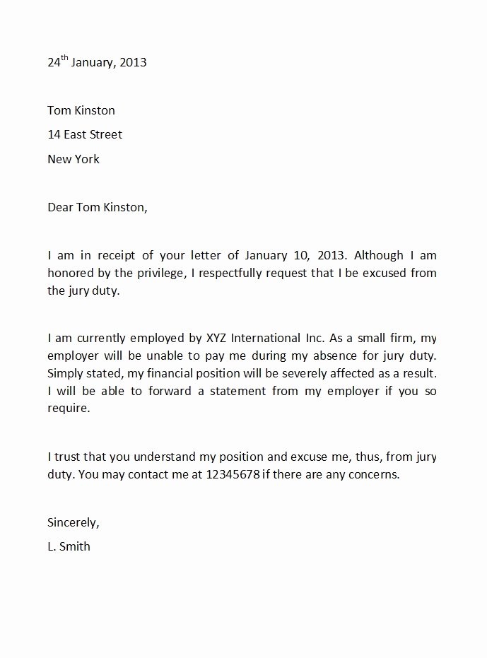 Jury Duty Excuse Letter Employer Beautiful 33 Best Jury Duty Excuse Letters [ Tips] Template Lab