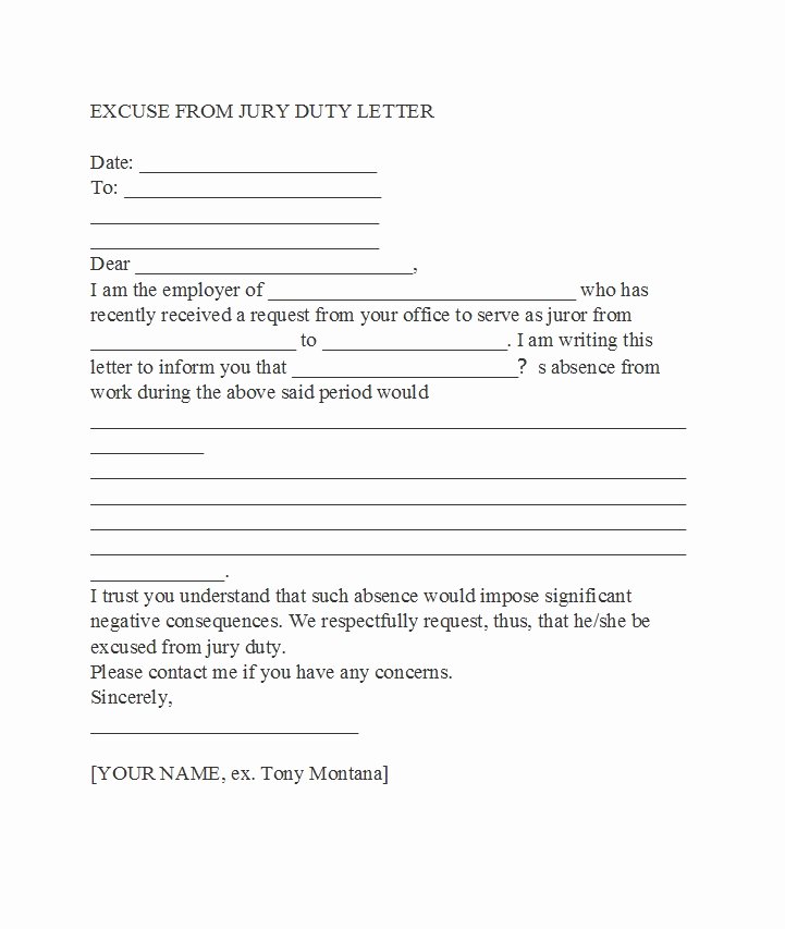 Jury Duty Excuse Letter From Employer Beautiful 33 Best Jury Duty Excuse Letters [ Tips] Template Lab