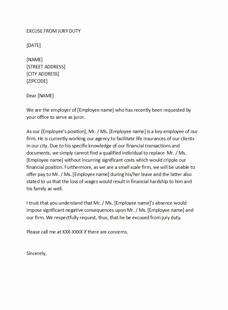 Jury Duty Excuse Letter From Employer Inspirational 33 Best Jury Duty Excuse Letters [ Tips] Template Lab