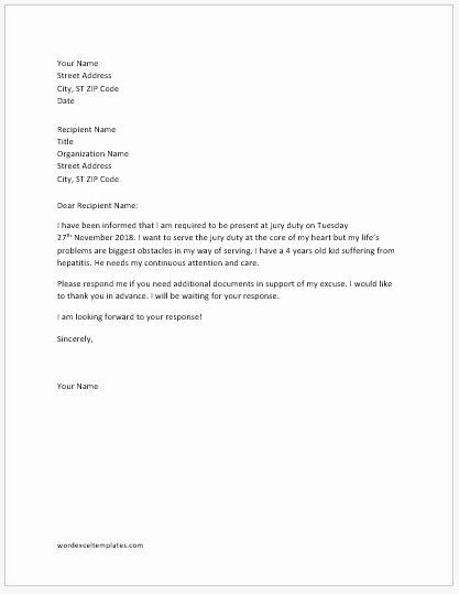 Jury Duty Excuse Letter Sample Vacation Luxury Jury Duty Excuse Letter Sample Template