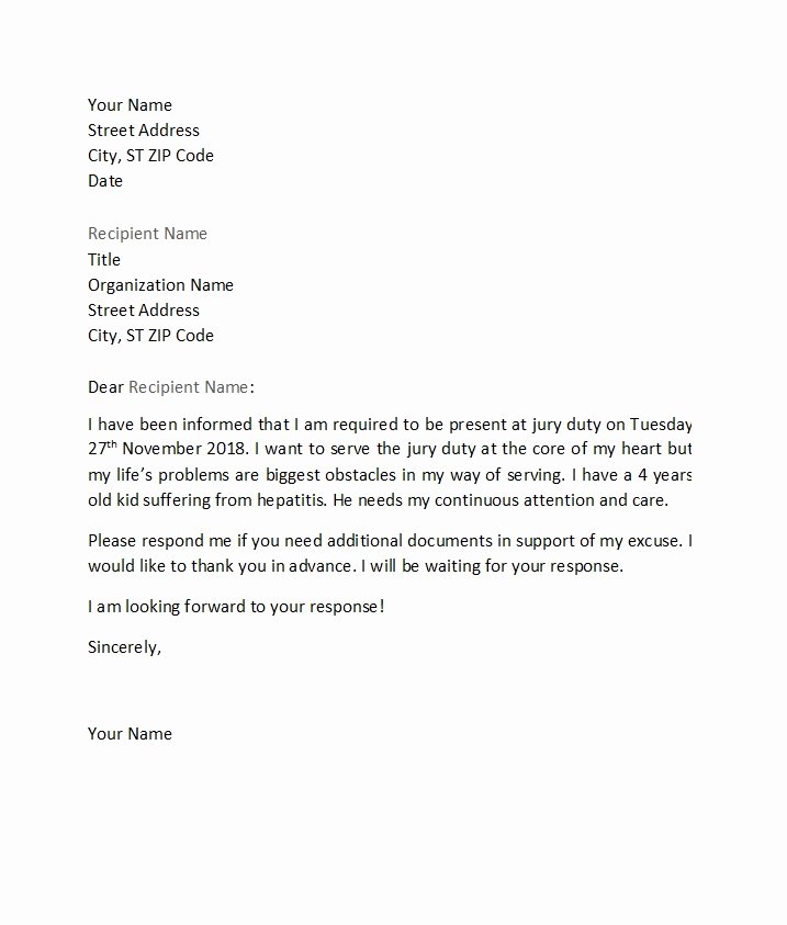 Jury Duty Excuse Letter Sample Vacation New 33 Best Jury Duty Excuse Letters [ Tips] Template Lab
