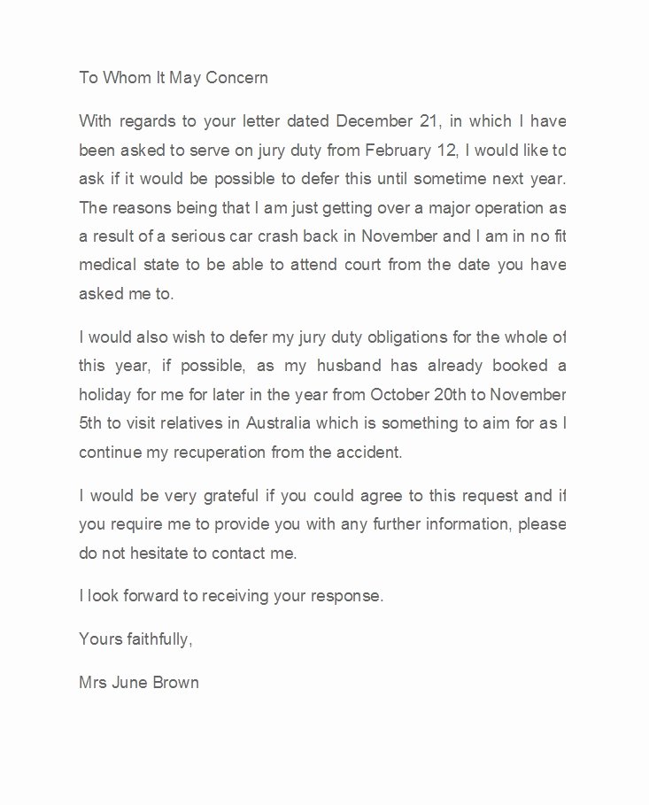 Jury Duty Excuse Letter Template Beautiful 33 Best Jury Duty Excuse Letters [ Tips] Template Lab