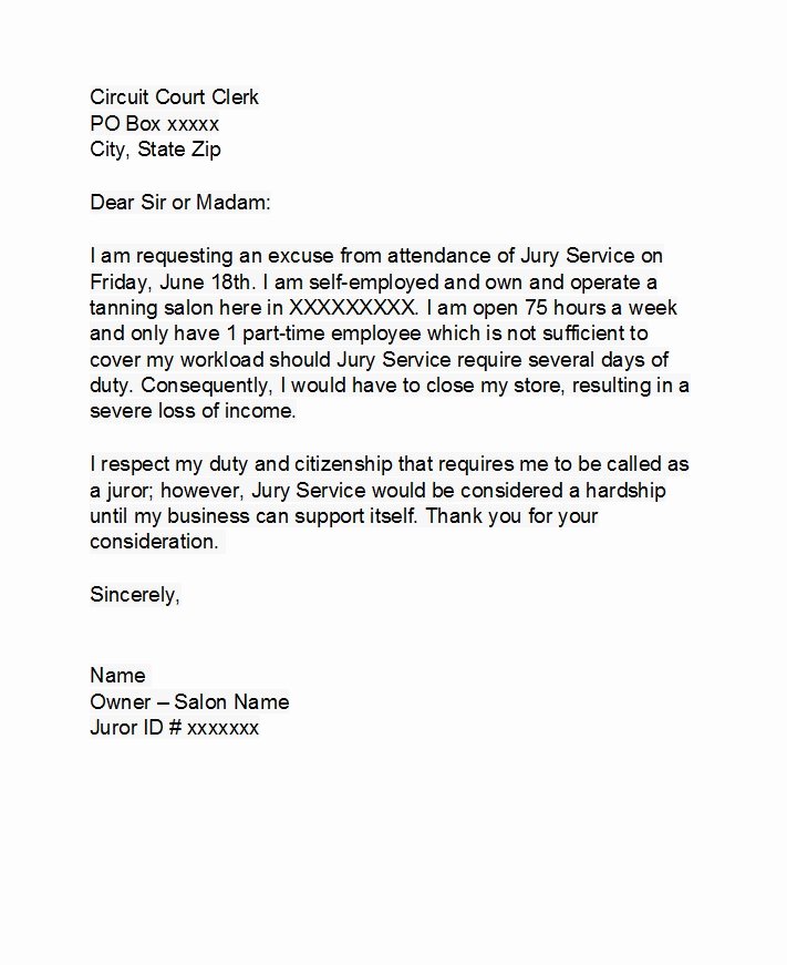 Jury Duty Excuse Letter Template Lovely 33 Best Jury Duty Excuse Letters [ Tips] Template Lab