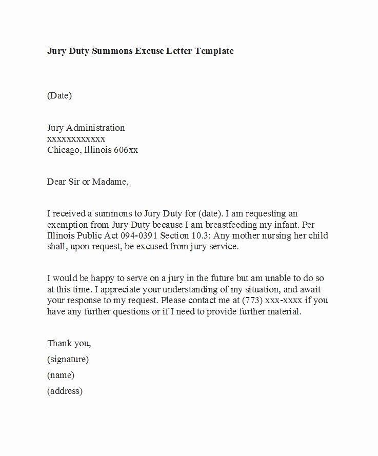 Jury Duty Letter for Work Beautiful 33 Best Jury Duty Excuse Letters [ Tips] Template Lab